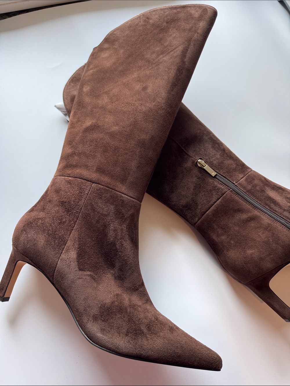 Marc Fisher Esmee Leather Boot
Dark Brown Suede Kitten Heel Tall Boots - Picture 3 of 4